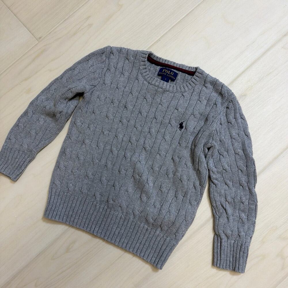 Polo Ralph Lauren Boys Andover Gray Cable Knit Cotton Crewneck Sweater Size 5 - Picture 2 of 6